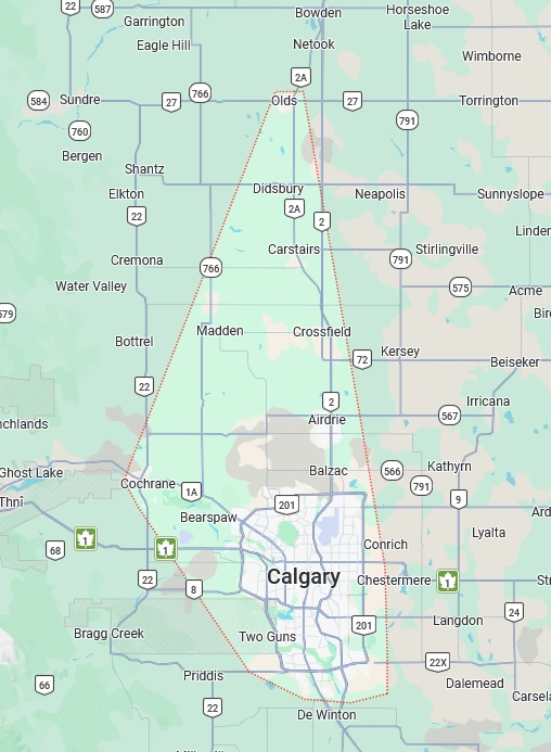 Google map showing Get'er Gone Transport and Hotshot Service's primary service corridor